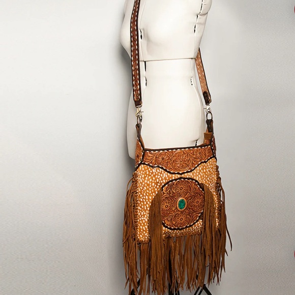 American Darling Tooled Leather Fringe Bag - Picture 2 of 6